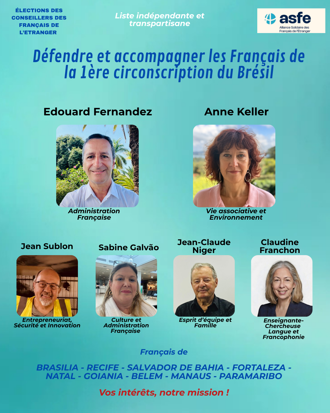 Affiche Défendre et accompagner les Français de Brasilia, Recife et du Nordeste du Brésil - ASFE